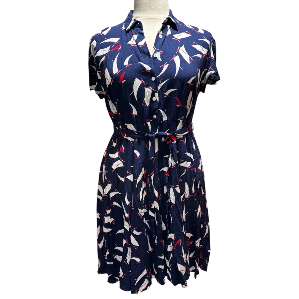 Chaps‎ Navy and White  Sailboat Fit and Flair Dress XL